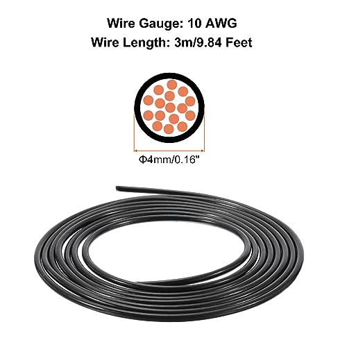 MECCANIXITY THHN Stranded Wire 10 Feet 10AWG Gauge Insulation Building Wire - UL Listed Copper Cable - PVC 600V Electrical Wire for Residential,Commercial,Industrial,Grounding - Black - color: Black, size: 10 Feet x 10 AWG