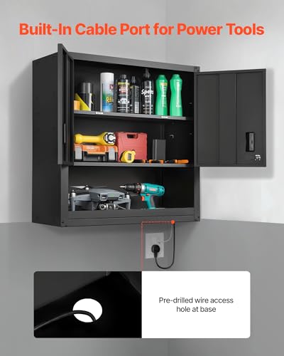 VEVOR Metal Wall Cabinet, 30W x 12.01D x 30H Inch, Steel Floating Hanging Storage Cabinet with Locking Doors and Adjustable Shelf for Garage, Basement, Kitchen, Warehouse Assembly Required, Black - size: Foldable 30" Open Grid