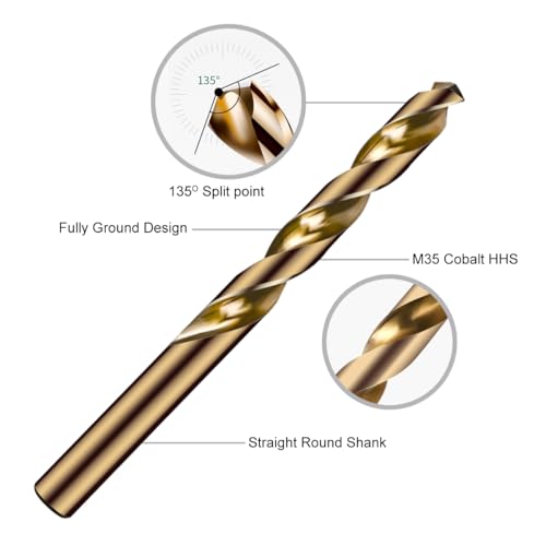 Narwhal 1/8 Inch Cobalt Drill Bits (13 Pack - Industrial Grade M35 Cobalt) 2.55" Length & 135 Degree Split Point for Drilling Into Metal, Hardened & Stainless Steel, Cast Iron, & More! - size: 1/8 in