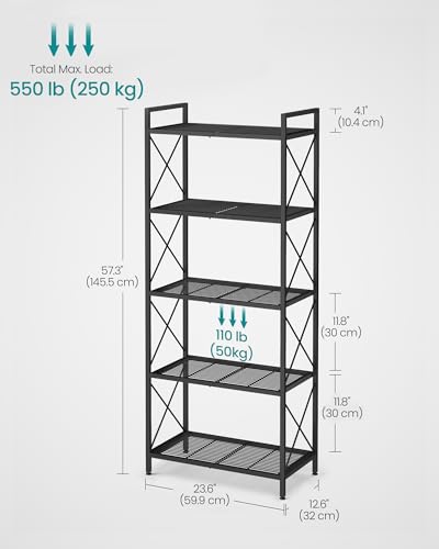 SONGMICS 5-Tier Steel Storage Rack, Shelving Unit with X Side Frames - color: Black, size: 5 Tiers (23.6"W)