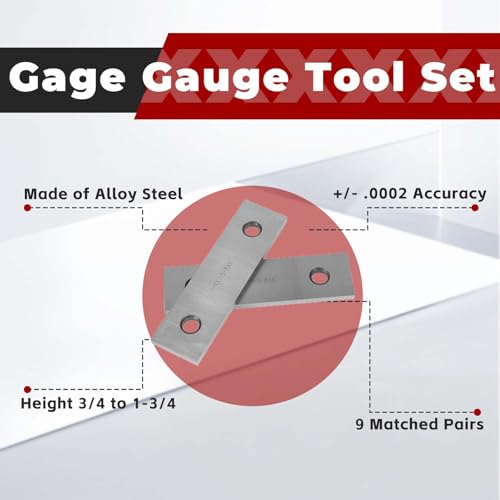 findmall 9 Pair 1/4 x 6 Accuracy Parallel Block Set .0002 Hardened Gage Gauge Tool Set - size: 9 Pair 1/4