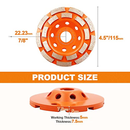 Concrete Diamond Grinding Cup Wheel,BRSCHNITT 4-1/2 inch Diamond Double Row Cutting Wheel for Grinding/Polishing/Cleaning Surface Grinding Granite, Concrete,Stone,Cement,Marble,Rock - size: 4-1/2"(115mm)
