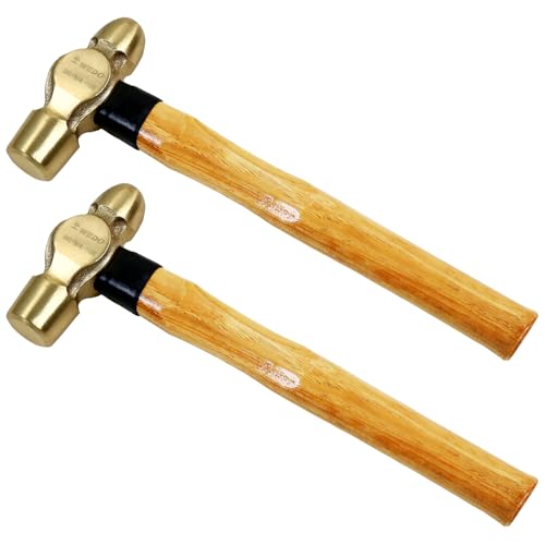 WEDO 2PCS Brass Ball Peen Hammer Set, 16 oz+16 oz(1lb+1lb), Brass Ball Pein Hammer Set with Wooden Handle, Die-Forged, Corrosion Resistant, DIN Standard - color: Wooden Handle, size: 2PCS (1lb+1lb)
