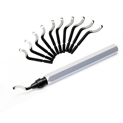 Deburring Tool with 10 HSS Blades and Silver Aluminum Handle, 360° Rotary Reamer for 3D Printing and Metal Edge Finishing, High-Speed Steel Tool for PVC, Copper and Resin - color: Silver