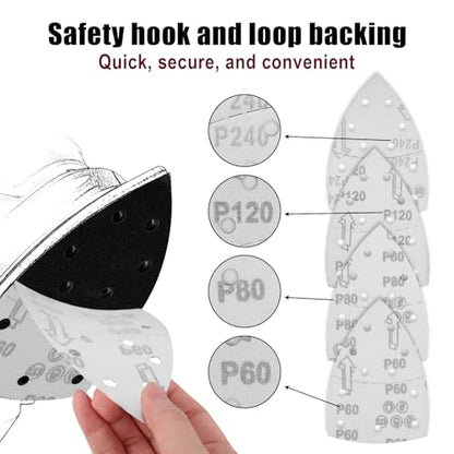 30pcs Sander Replacement Pads, 60/80/120/240 Grit Mixed Sandpaper with Hook & Loop Back 11-Hole Design for Detail Mouse Sanders Compatible with SKIL