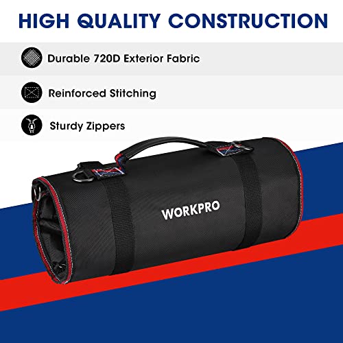 WORKPRO Roll Up Tool Bag, Tool Roll Organizer with 4 Pockets & 2 Pouches - color: Black