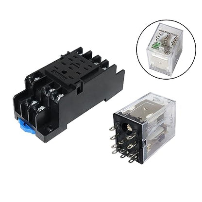 ATO DC 24V Coil 11-Pin Electromagnetic Power Relay 3PDT 3NO 3NC MY3NJ HH53P with Plug-in Terminal Socket Base - size: 3NO 3NC