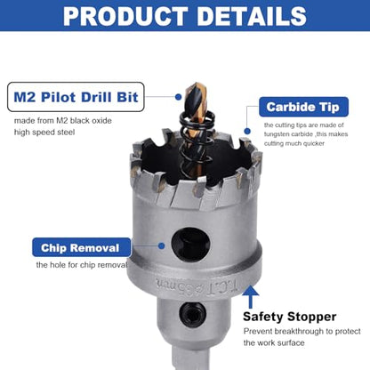 2 Pack 1/2" (13mm) Tungsten Carbide Tip Hole Saw with M2 Pilot bits - size: 1/2" (13mm) - 2 pack