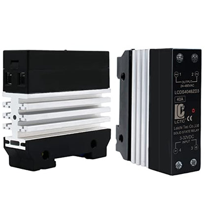 Din Rail Solid State Relay with Heat Sink - DC to AC (3-32V DC Input, 24-480V AC Output), 40A SSR - size: DC to AC 40A