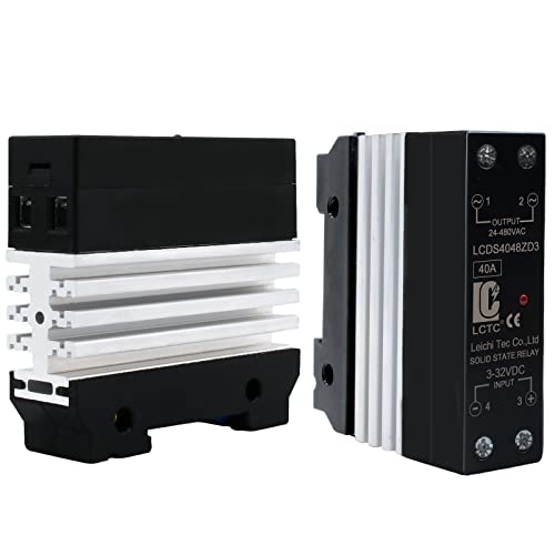 Din Rail Solid State Relay with Heat Sink - DC to AC (3-32V DC Input, 24-480V AC Output), 40A SSR (Pack of 4) - size: DC to AC 40A (Pack of 4)