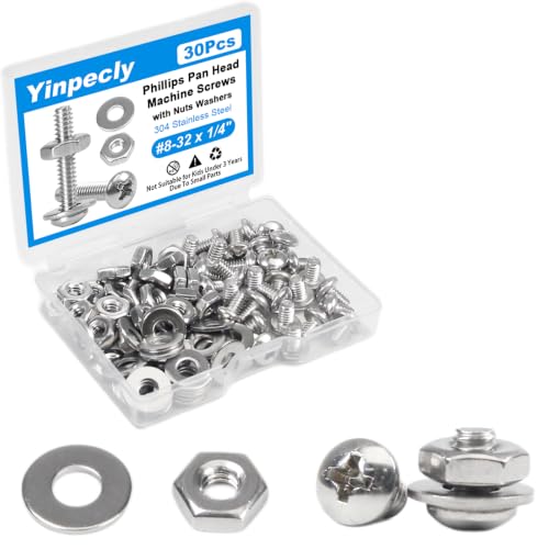 30 Sets #8-32 x 1/4" Pan Head Machine Screws Nuts Washers Kit - size: #8-32 x 1/4"