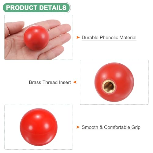 M METERXITY 3-Pack Threaded Ball Knobs, M10 Female Thread 35mm Dia. Thermoset Ball Knob for Lathe/Machine/Lawn Mowers, Round Phenolic Brass Insert Lever Handle [Red] - color: Red, size: M10x35mm