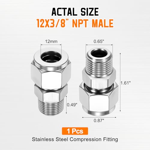 12mm OD Compression x 3/8" NPT Male Union Coupling Connector - size: 1/2"OD Compression x 3/8" NPT Male