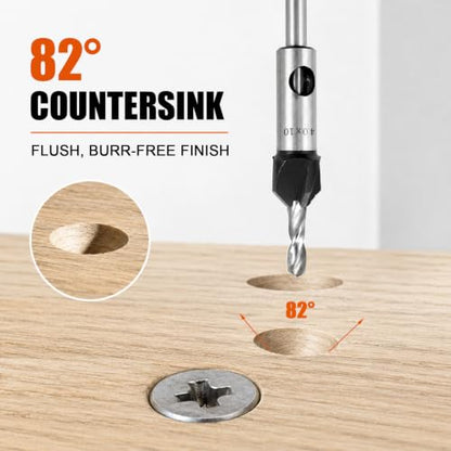 13 PCS Upgraded Adjustable Depth Countersink Drill Bit Set, M2 HSS 4-Flute Wood Chamfer Bits with Quick Adjust Depth Stop, L Wrench & Pilot Bits for Wood, Plastic & DIY Woodworking