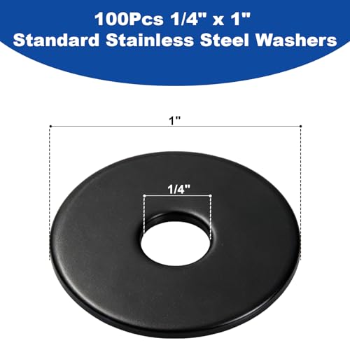 ZQZ 1/4 x 1 Stainless Steel Fender Washers, 100PCS Flat Washer 1" OD Black - size: B-1/4" x 1"-100 Pieces