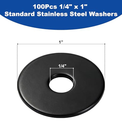 ZQZ 1/4 x 1 Stainless Steel Fender Washers, 100PCS Flat Washer 1" OD Black - size: B-1/4" x 1"-100 Pieces