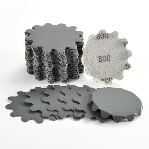 2 Inch Sanding Discs 50Pcs, 800 Grit Sandpaper, Wet Dry Silicon Carbide Hook and Loop Flex Edge Wavy Sand Paper for Drill, Bowl Sanders, Drill Sanding Attachments, Edge Sanding Tools - style: 800 Grit