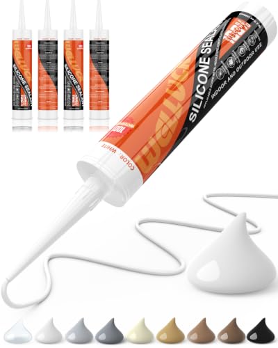 WELLUCK White Silicone Caulk, 100% Waterproof Silicone Sealant Adhesive Caulking,for RV, Kitchen,Bathroom, Window, Door, Glass,10.2FL.OZ/300ML (4-Pack) - color: White, size: 4 Pack