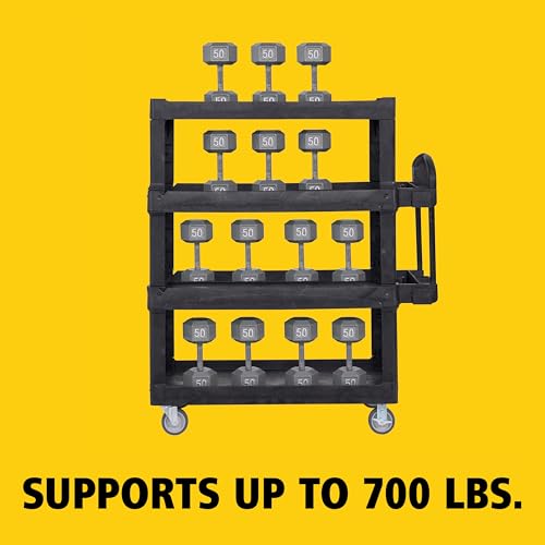 New Rubbermaid Commercial Products 4-Shelf Utility/Service Quad Cart, Heavy Duty Large, Lipped Shelf, Ergonomic Handle, 700 lbs. Capacity, for Warehouse/Garage/Cleaning/Manufacturing (2128657) Black - color: Black, size: Large, style: 4-Shelf