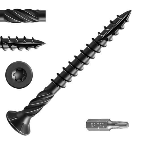 Wensilon #8 * 2" Black Deck Screws, (311pcs) 2 lbs.Exterior Wood Screws, Rust Resistant epoxy Coated, Bronze, T20 Star Bit - color: Black, size: 8*2