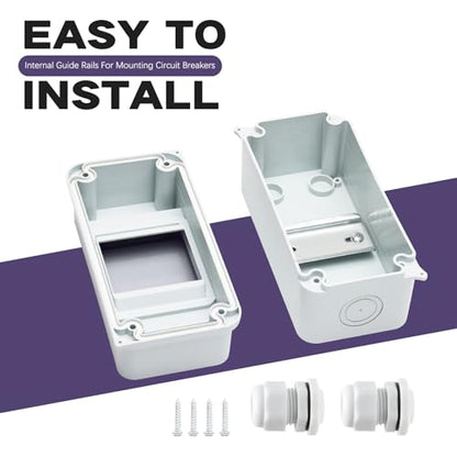 3 Way Distribution Protection Box,ABS/PC Alloy Plastic Transparent Cover Circuit Breaker Box IP66 Waterproof Distribution Box with DIN Rail and Waterproof Connector, WHITE, HT-3WAY - size: HT-3