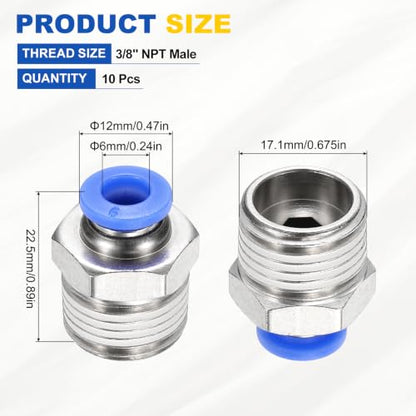 10Pcs Pneumatic Push to Connect Fitting Fit 6mm OD Tube 3/8"MNPT - color: Blue, size: 6mm OD x 3/8" NPT