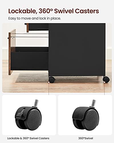 VASAGLE 2 Drawer File Cabinet, Rolling Printer Stand - color: Rustic Brown + Ink Black, size: with Open Shelf