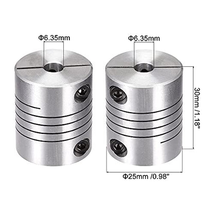 uxcell 2PCS Motor Shaft 6.35mm to 6.35mm Helical Beam Coupler Coupling D25L30 - size: 6.35mm to 6.35mm