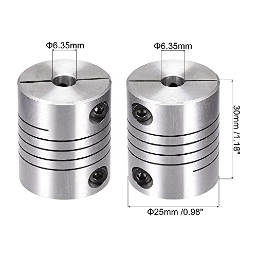 uxcell 2PCS Motor Shaft 6.35mm to 6.35mm Helical Beam Coupler Coupling D25L30 - size: 6.35mm to 6.35mm