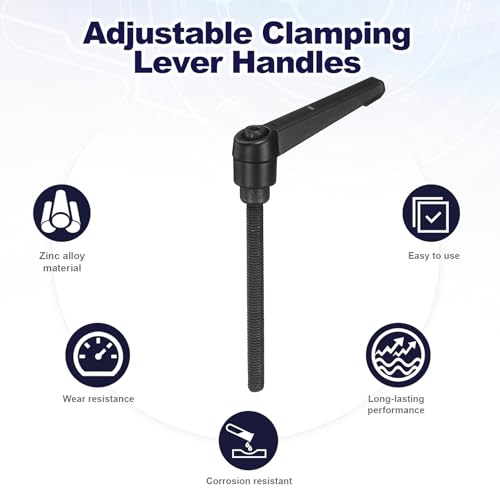 uxcell 4Pcs Adjustable Clamping Lever Handles, M6x70mm Zinc Alloy Male Thread Stud Knobs with Nuts Quick Release Bolt Rotating Screw Handles for Lathes Woodworking, Black - size: M6x70mm