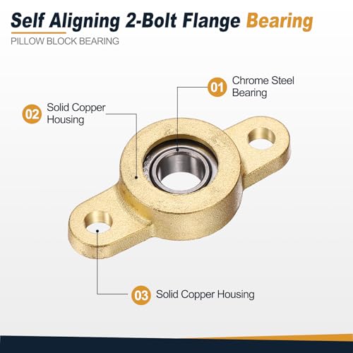 uxcell 2Pcs STF08 Pillow Block Bearings 8mm Bore, Copper Housing, ABEC 3 - size: STF08(8mm Shaft)