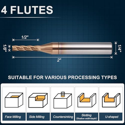Carbide End Mill 1/8" Dia 1/2" CL 2" L 1/4" Shank 4 Flute - size: 1/8" Dia - 1/2" CL - 2" L - 1/4" Shank