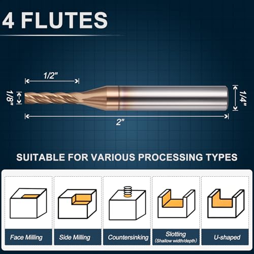 Carbide End Mill 1/8" Dia 1/2" CL 2" L 1/4" Shank 4 Flute - size: 1/8" Dia - 1/2" CL - 2" L - 1/4" Shank