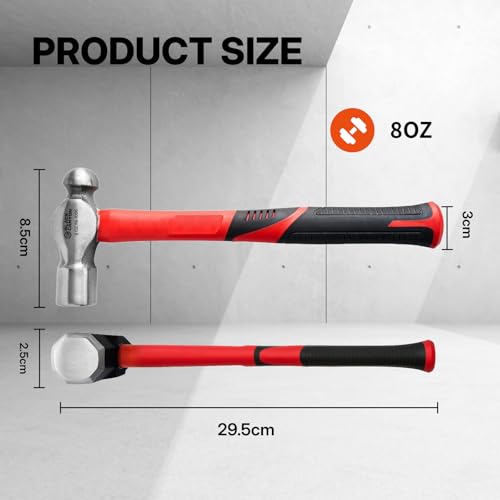 BLACK CANYON 8 oz Ball Peen Hammer, Dual-Head High Carbon Steel Hammer with Fiberglass Handle, Non-Slip Grip for Metalworking, Jewelry Making, Automotive Repair, Riveting, DIY & Workshop - size: 8 oz