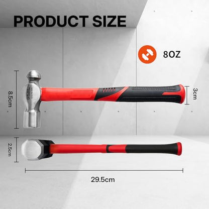 BLACK CANYON 8 oz Ball Peen Hammer, Dual-Head High Carbon Steel Hammer with Fiberglass Handle, Non-Slip Grip for Metalworking, Jewelry Making, Automotive Repair, Riveting, DIY & Workshop - size: 8 oz