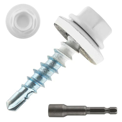 300 Pcs #10 x 1 White Self Tapping Screws with Rubber Washer - color: White