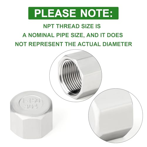 TAISHER 5Pcs 304 SS Cap Pipe Plug Socket Fitting 1" NPT Female - size: 1" FNPT(Cap)