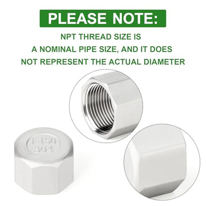 TAISHER 5Pcs 304 SS Cap Pipe Plug Socket Fitting 1" NPT Female - size: 1" FNPT(Cap)