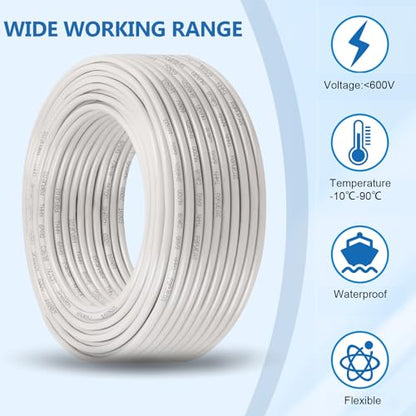 THHN Wire 14 Gauge 25 FT, 14 AWG Stranded OFC Copper Electrical Building Wire with Nylon Jacket PVC Insulation, Rated 600V for Residential, Industrial, CNC, Ground (14 Gauge, White) - color: White, size: 14 AWG 25FT