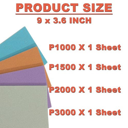 Performance Foam Sandpaper Sheets: 4Pcs, 1000 1500 2000 3000 Grit