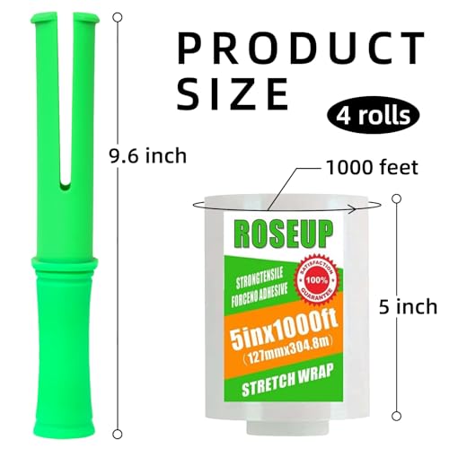 Clear Stretch Wrap Film 5" x 1000ft Roll with Handle, 80 Gauge Thick Cling Plastic Wrap for Moving, Pallet Wrap, Self Adhering Packaging Heavy Duty Shrink Film, 4 Pack