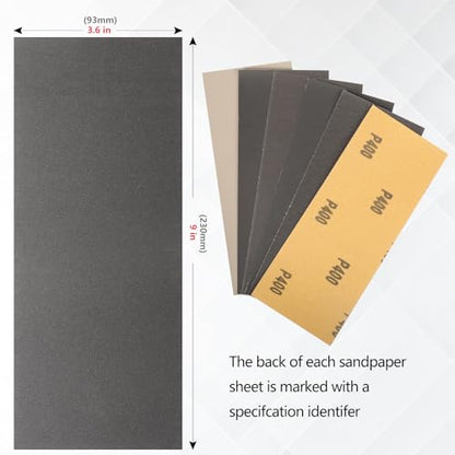 Premium 20-Sheet Wet Dry Sandpaper Assortment, 9 x 3-2/3 Inch - style: MixGrit 20Pcs