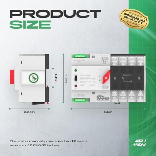 Automatic Transfer Switch 100A AC110V, Dual Power ATS 4P Automatic/Manual Transfer Switch din Rail mounting for Home Generator, RV，Public/Backup Power Supply - size: Automatic Transfer Switch 4P 110V