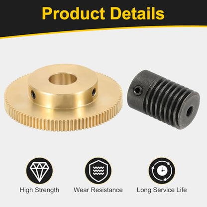 uxcell Worm Gear Set 100T 0.5 Module 100:1 Reduction Rate, Right Rotation Drive Gear Box Wheel Reduce Transmission Part (Brass Gear-12mm Bore, #45 Steel Rod 3mm Bore) - size: Gear-12mm, Rod-3mm Bore, style: 0.5M-100T