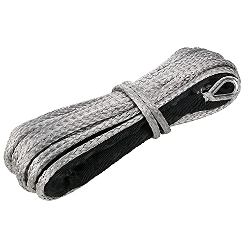 3/16" Synthetic Winch Rope 50 ft 8,500 lb UHMWPE Winch Cable Replacement Kit with Protective Sleeve, Thimble, Compatible with ATV UTV Truck Winches, Gray - color: Gray, size: 3/16 In x 50 Ft Standard