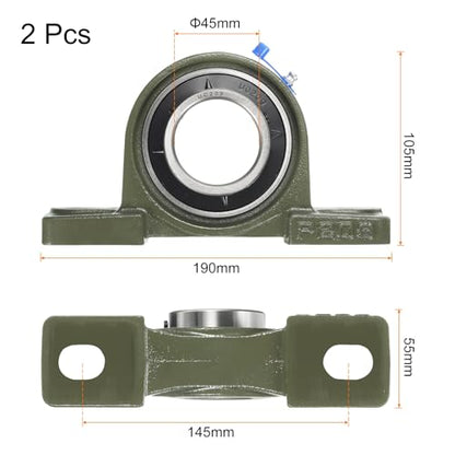 uxcell 2 Pcs UCP209 Pillow Block Bearings 45mm Bore Self Alignment, Solid Cast Iron Base Mounted Chrome Steel Bearings - size: UCP209