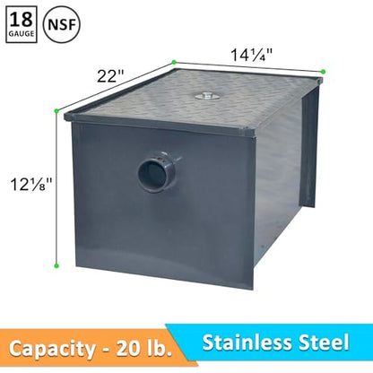 20 LB Carbon Steel Grease Trap Interceptor for Restaurant Under Sink Kitchen, Commercial Grease Interceptor for Dishwashers & Sinks, Oil Separator for Food Trucks, Cafes & Commercial Kitchens