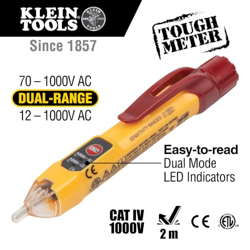 Klein Tools NCVT2P Dual Range, Non-Contact Voltage Tester, 12-1000V AC, Visual and Audible Indicators, Auto Power Off - size: NCVT