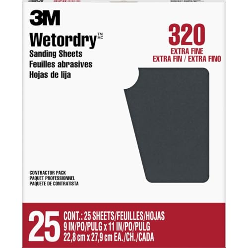 3M Pro-Pak Wetordry Between Finish Coats Sanding Sheets, 320A-Grit, 9-Inch by 11-Inch, 25-Pack - size: 9 in. x 11 in., 320A Grit, style: 320 Grit