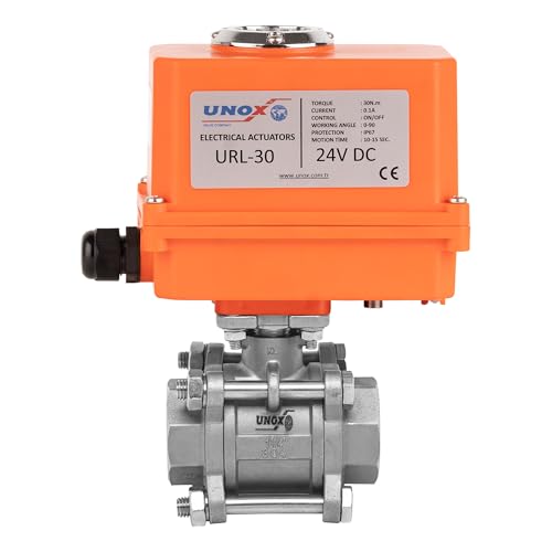 UNOX 1" Motorized Ball Valve 24V DC NPT, Electric Actuated Ball Valve Stainless Steel AISI304, 3-Piece Threaded, 63 Bar, Auto Return, Normally Closed - size: 1 Inch